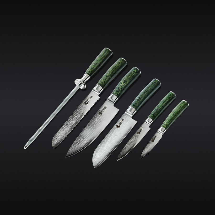 Essential Damascus Steel Knife Set, 6-pc (Green) F8