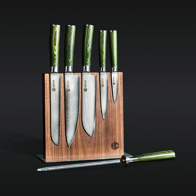 Damascus Steel Knife Set, 7-pc (Green) I1
